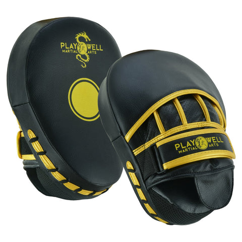 Playwell Rexine Leather Curved Target Focus Pads - Black/Gold