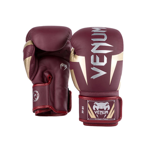 Venum Elite Boxing Gloves-Burgundy/Gold