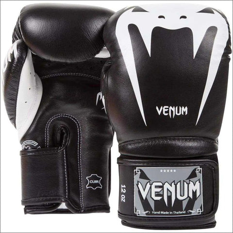 Venum Black Nappa Leather Boxing Gloves-Black/White