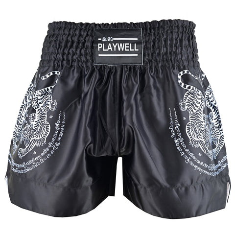 Twin Tiger Satin Muay Thai Competition Fight Shorts-Black