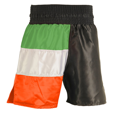 Boxing Competition Black Satin  Shorts - Ireland Flag Series