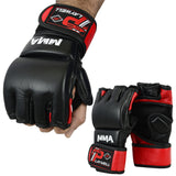 MMA Leather Elite Black/Red Grapling Fight Gloves