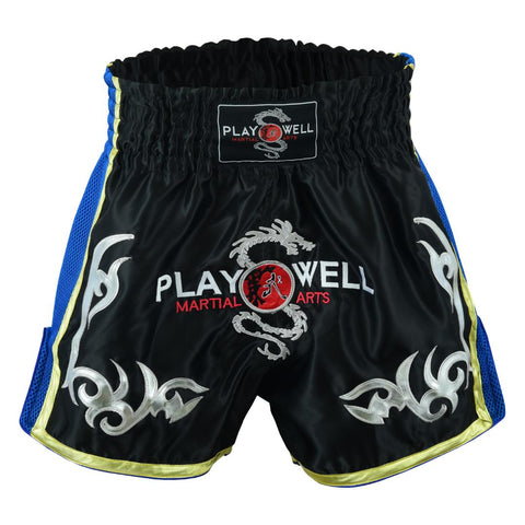Muay Thai Competition Playwell Fight shorts-Black/Blue